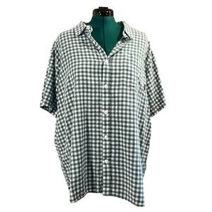 Columbia Men's Short Sleeve Button Up Shirt XXL Green White Check Gingham Plaid